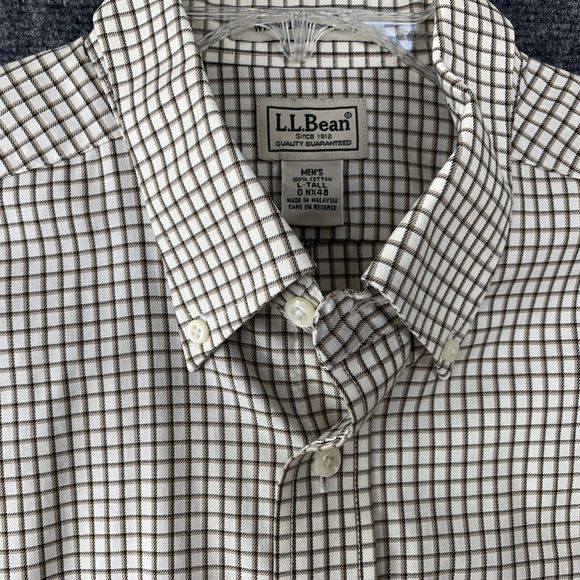 LL Bean Button Down Short Sleeve Shirt Men L Tall Windowpane Ck Wrinkle Resist. - Picture 3 of 12